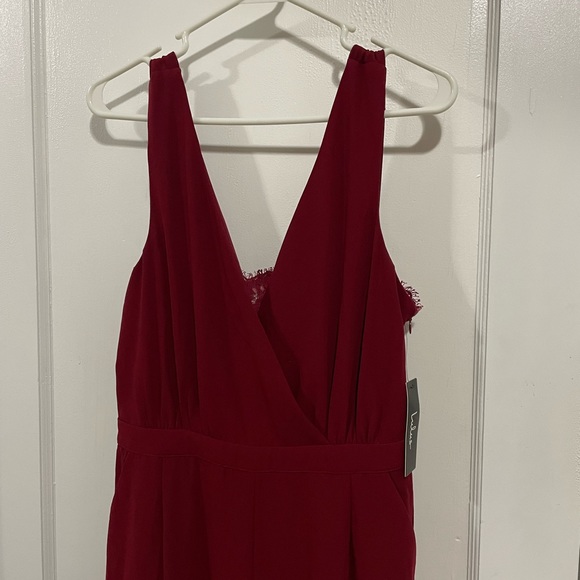 Lulus Kiska Burgundy Lace Wide-Leg Jumpsuit, Size Large - Picture 5 of 10